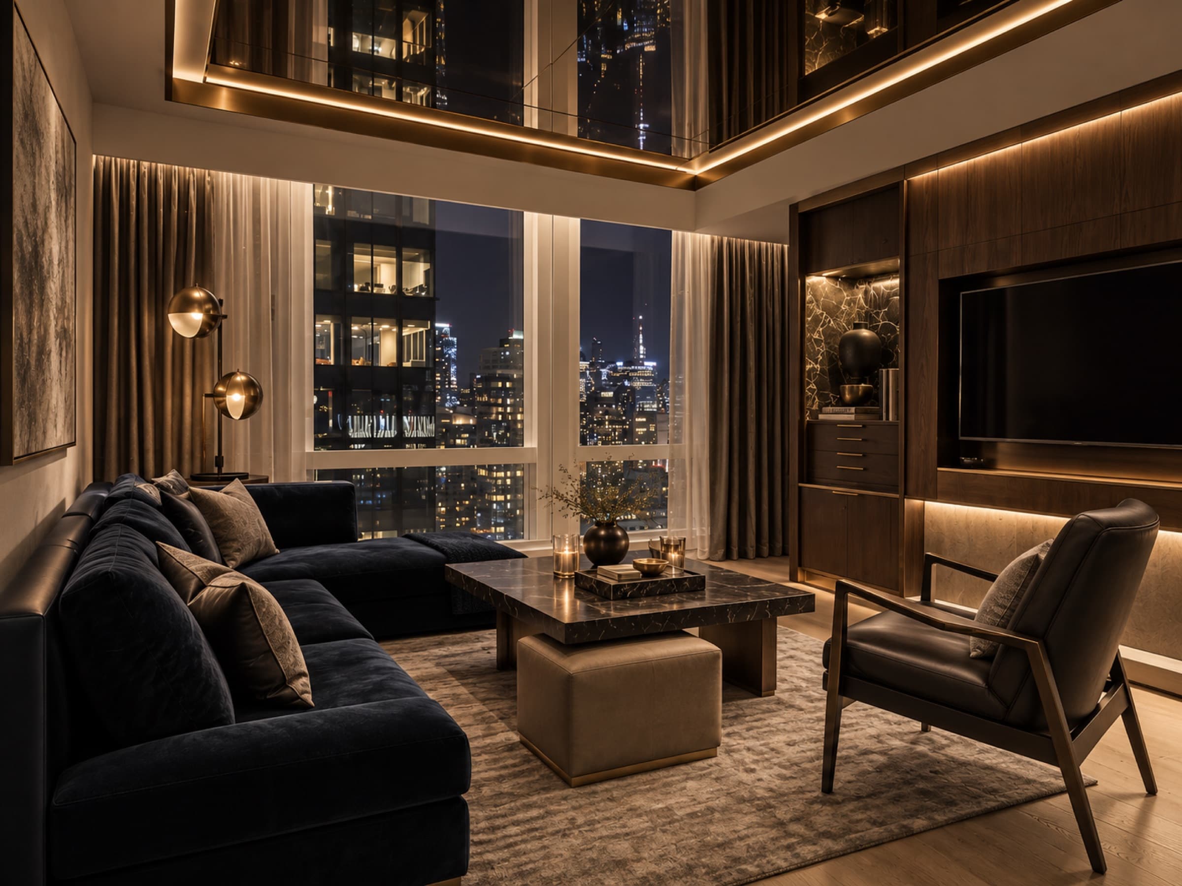 Suite living area, night view