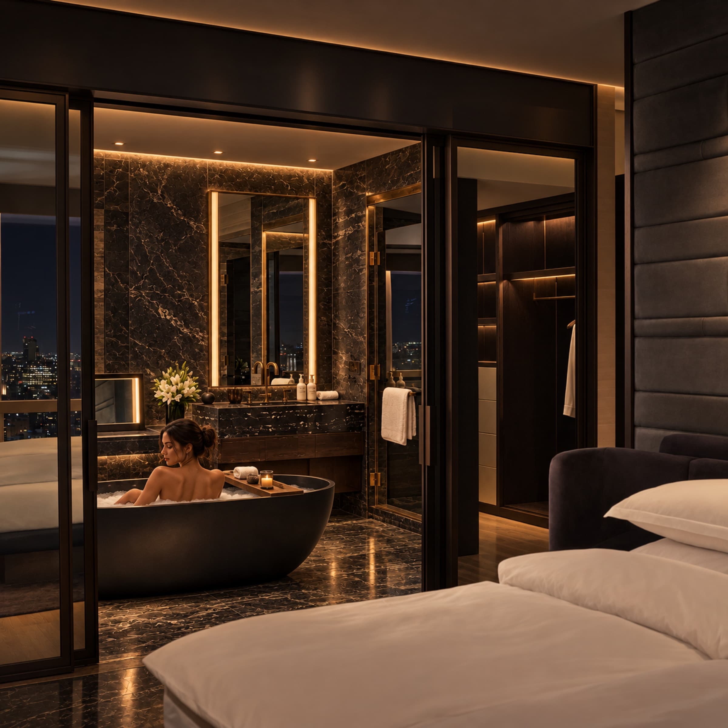Suite bath, city view