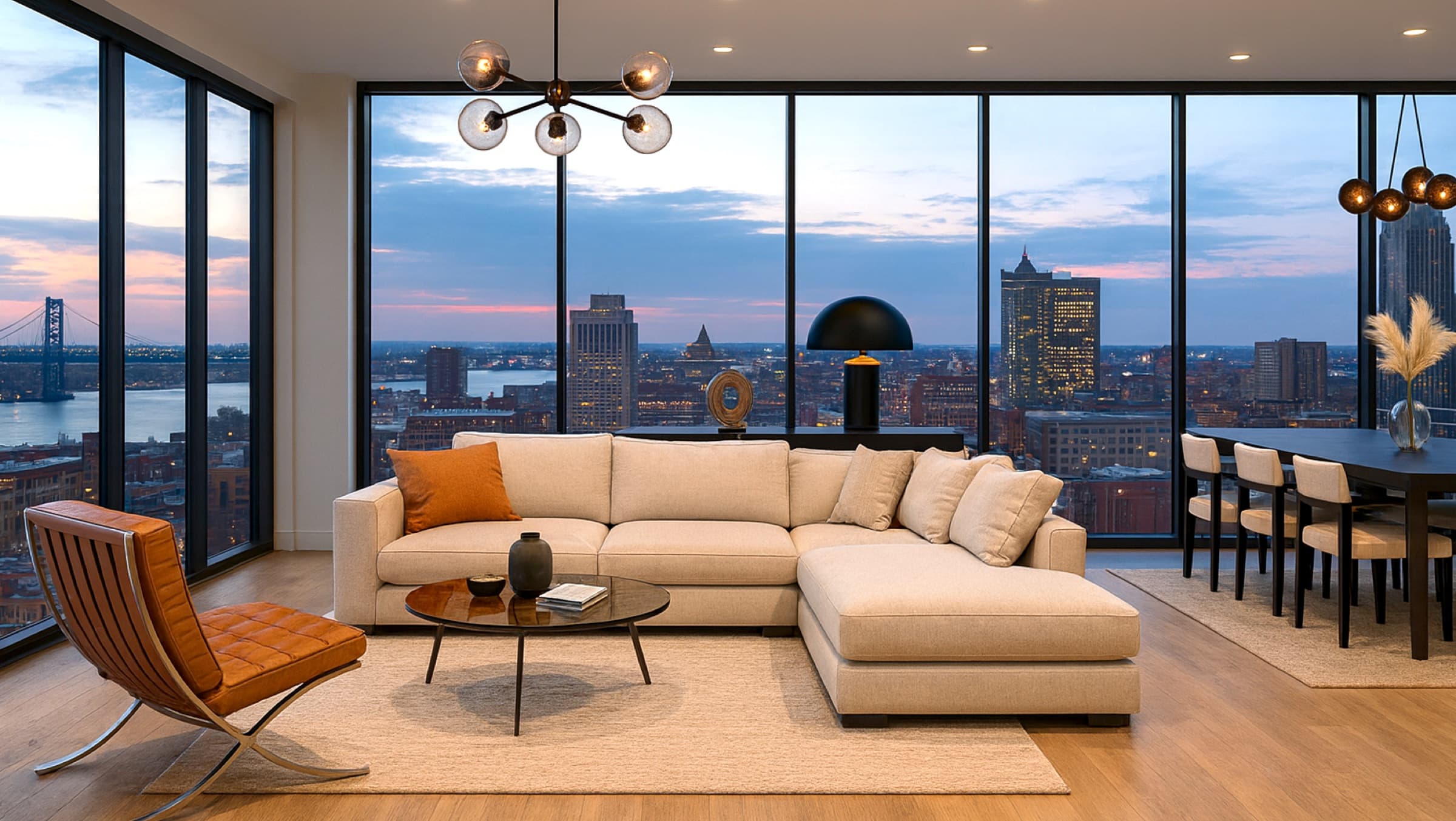 Penthouse great room, panoramic glass
