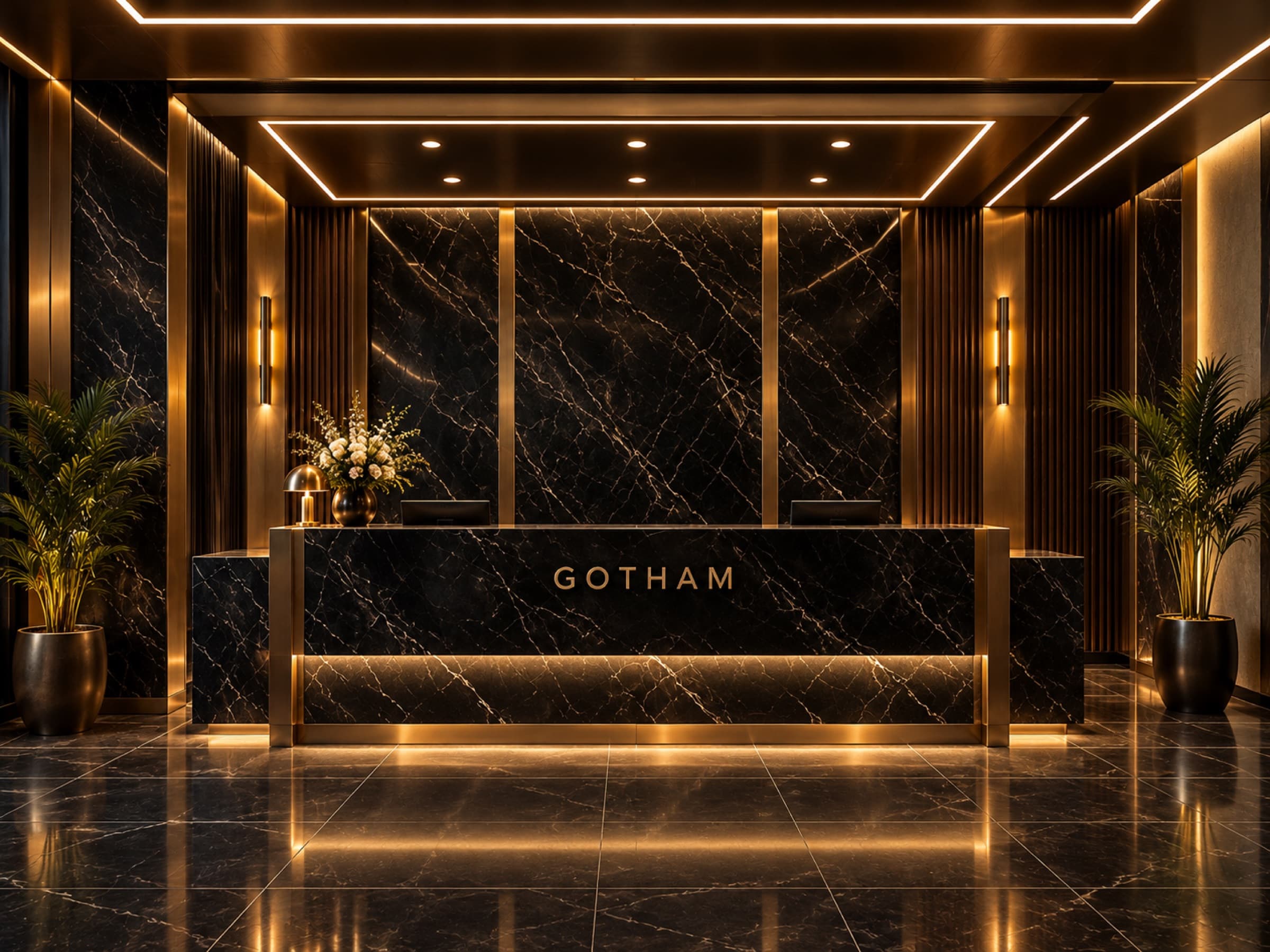 Black marble reception, lit edge